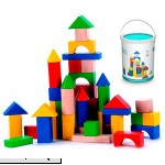 Cubbie Lee 50 pc Classic Wooden Building Blocks Set w  Storage Bucket for 3 4 5 Year Preschool Age Kids Hardwood Colorful Safe Wood Blocks for Boys & Girls Basic Build & Play Stacking Toy  B01M0YIMW5